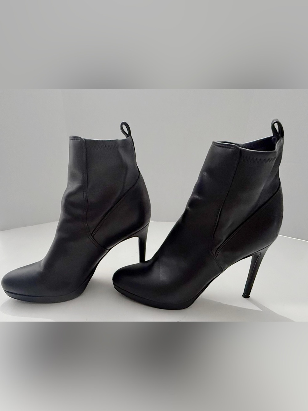 Nine West Quillin Black Faux Leather Stiletto Platform Ankle Boots Size 8M